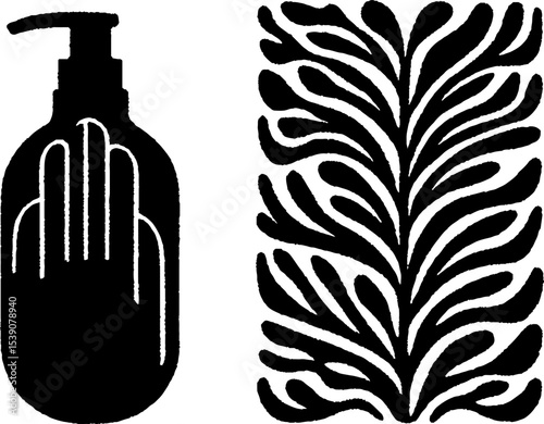 Minimalist design with hand soap and towel silhouette for bathroom decor