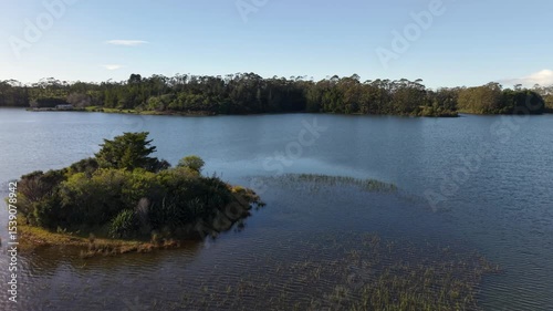 Aerial view of Lake Manuwai, a man made irrigation lake in Northland, New Zealand