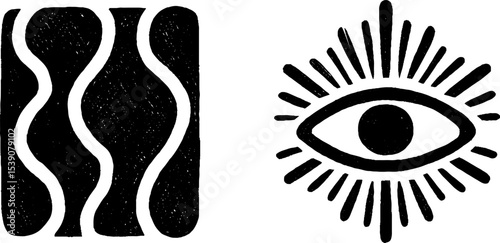 Abstract geometric cube and melting line with all-seeing eye symbol design for creative projects