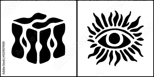Abstract geometric cube and eye with melting lines for modern design and art projects