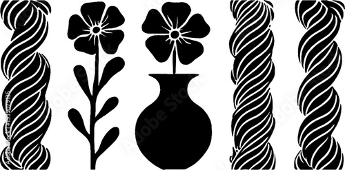 Geometric floral art with vase and twisted rope design for creative decor and crafts