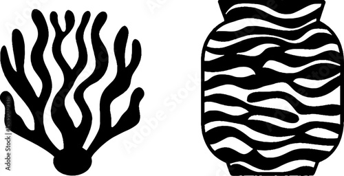 Organic seaweed and decorative vase patterns for natural design concepts