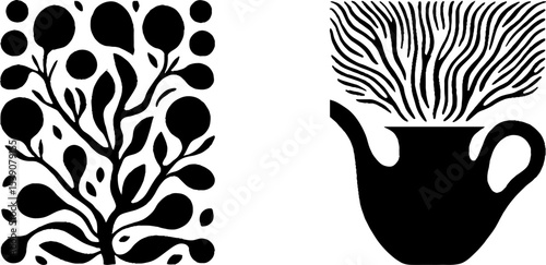 Herbal tea design featuring ginger root, tea bag, and ceramic lid elements