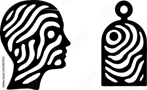 Abstract face profile and clasp with fingerprint pattern