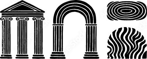 Classical greek architecture elements with temple front and broken pediment for design and decoration