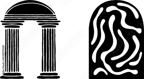 Ancient greek temple front and abstract broken pediment design for architecture and art projects