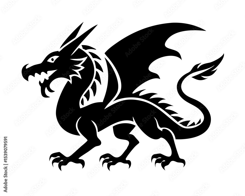 Fototapeta premium Rising Dragon Vector Illustration | Mythical Beast Ascending | Tribal Dragon Art | Dynamic Asian Symbol