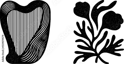 Minimalist black harp and flower shadow art for creative design