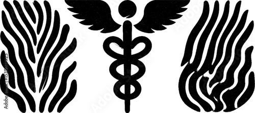 Mythical symbols of hermes: winged sandals, caduceus, and helmet design for artistic use