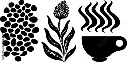 Elegant tea time composition with honeycomb, lavender, and steaming cup design