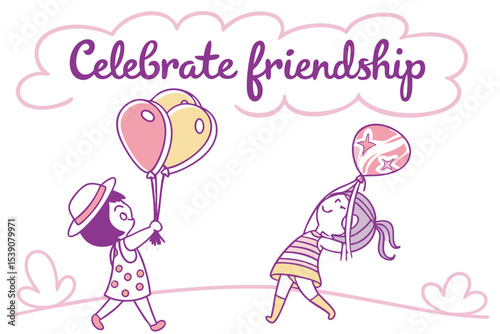 Cute doodle animal friends with balloons and playful bubbles