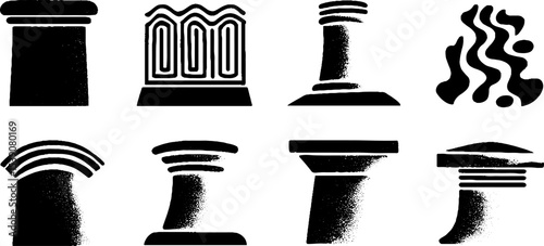 Collection of industrial chimney and roof designs for architectural concepts