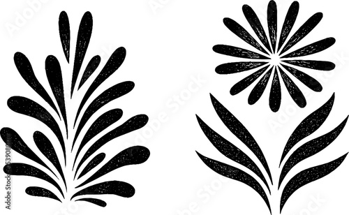Abstract black and white floral patterns with icicle and snow crystal designs