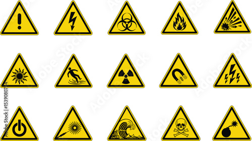 warning and danger hazard symbols icon set. Vector hazardous material signs. Globally Harmonized System warning signs. Hazmat isolated placards