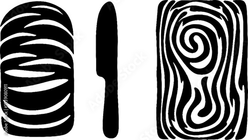 Artisan bread and knife with rustic wooden pattern – perfect for kitchen decor and culinary design