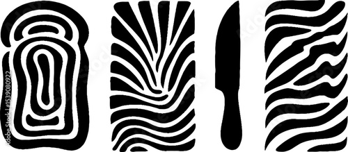 Abstract bread and knife patterns for kitchen art and design