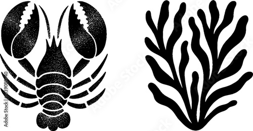 Nautical elements: lobster claw and coral design for coastal decor and marine themes