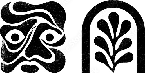 Abstract marble bust and temple arch with fig branch design for decor