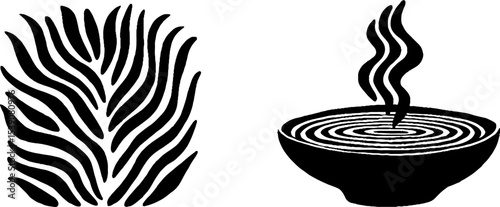 Minimalist set of curled incense and ceramic bowl designs for aromatherapy and zen décor