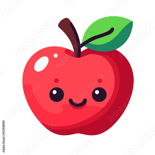 Cheerful cartoon red apple character for children’s nutrition education and healthy eating visuals on transparent background
