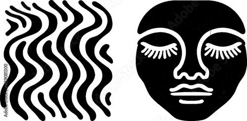 Dreamlike moonlit wave and serene sleeping face design for tranquil themes