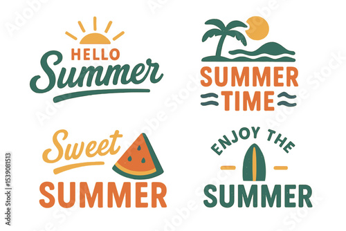 Vintage labels are showcased in this summer-themed typography design collection