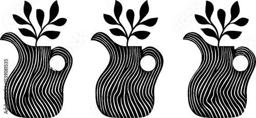 Rustic design: stylized oinochoe with olive branch and pouring spout