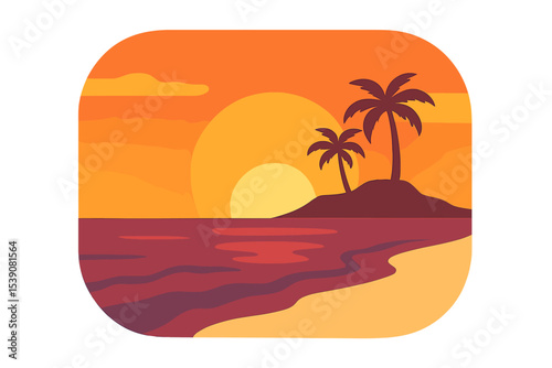 Image of a beach with an island at sunset