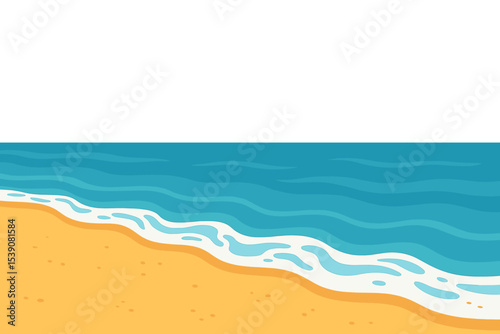 A sandy beach with water forms the backdrop of this summer holiday vector illustration in EPS