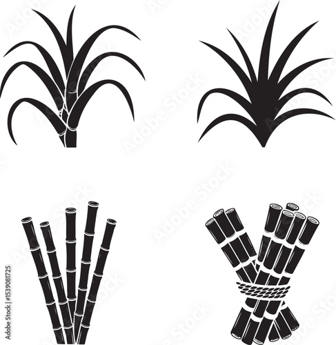 Sugarcane silhouette set vector illustration isolated On Transparent Background