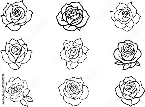 Wallpaper Mural Minimal rose drawing icons set, clean floral line art illustrations Torontodigital.ca