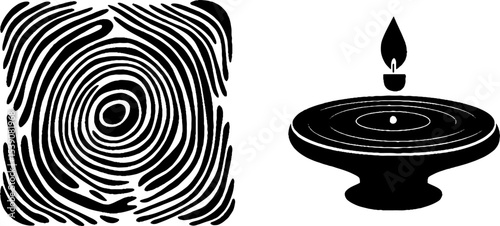 Abstract design featuring fingerprint swirl and candle holder with flame for creative inspiration