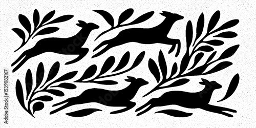 Elegant deer motif with olive crown design for decorative borders