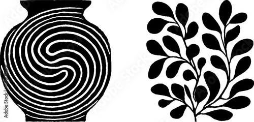 Abstract spiral amphora and leaf motif design for creative projects