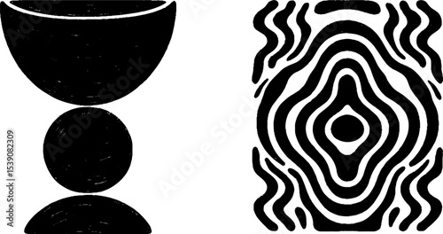 Elegant black glazed skyphos and footed design depiction for art and history themes