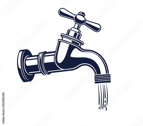 Vector illustration of a tape wrapped around a pipe or surface with water visibly flowing out, symbolizing leakage or repair. The design features clean lines and a dynamic water flow, 