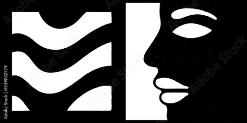 Abstract geometric design featuring stretching face and soft wave patterns