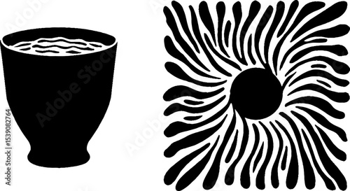 Abstract set featuring sun glare and towel fold art with water glass design
