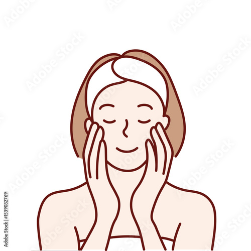 vector illustration, girl takes care of facial skin