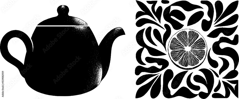 Morning tea ritual with teapot and lemon wedge in artistic design