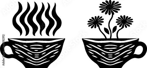 Minimalist camomile tea concept with steam and floral elements for relaxation design