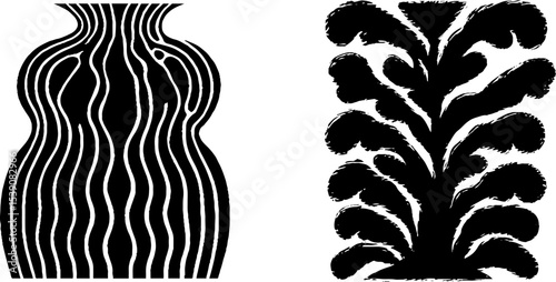 Ancient artifacts with temple bell and amphora design featuring cypress motif
