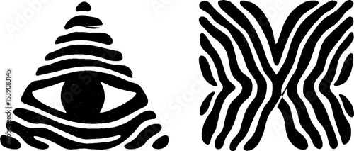 Minimalist design featuring abstract triangle eye and butterfly wing motif for modern art projects