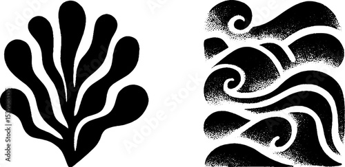 Nautical symbols featuring trident point, sea swirl, and scale armor design elements