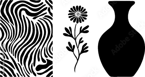 Minimalist vase and flower silhouette with abstract pattern for home decor