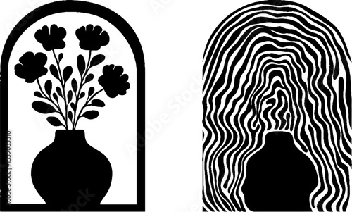 Minimalist vase and flower silhouette on window sill