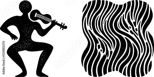 Minimalist art with violin player and abstract dance lines