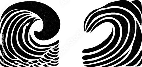 Stylized whale tail and wave crest with salt spray for ocean-themed design
