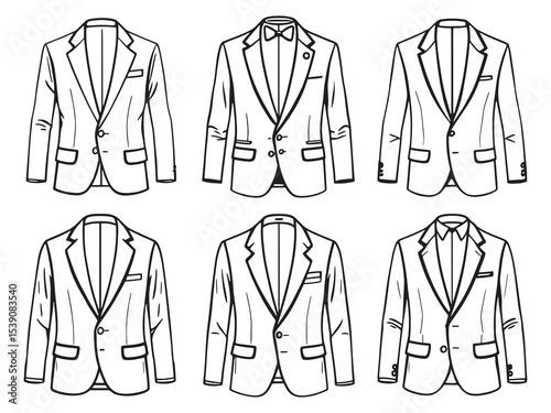 Elegant menswear suit jacket outline drawing