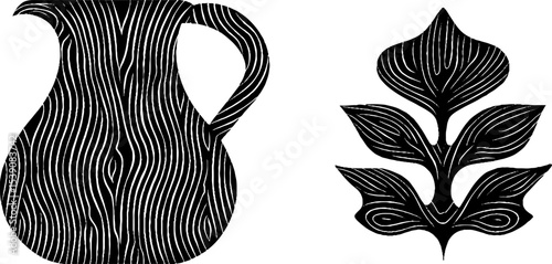 Stylish wine carafe and grapevine leaf design for decoration and art projects